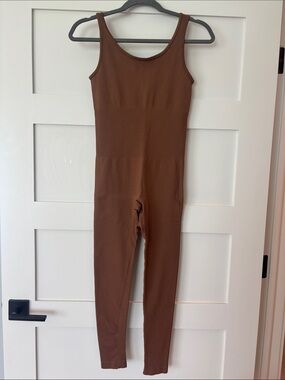 Women's Ribbed Tank Jumpsuit - Brown